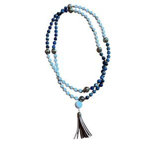 Maryln Schiff Blue and White Marble Beaded Necklace with Tassel
